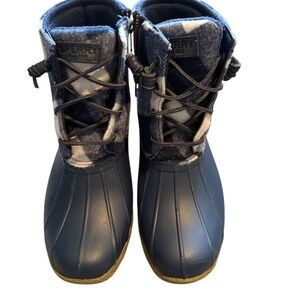 Sperry Navy & Gray Plaid Winter Duck Boots